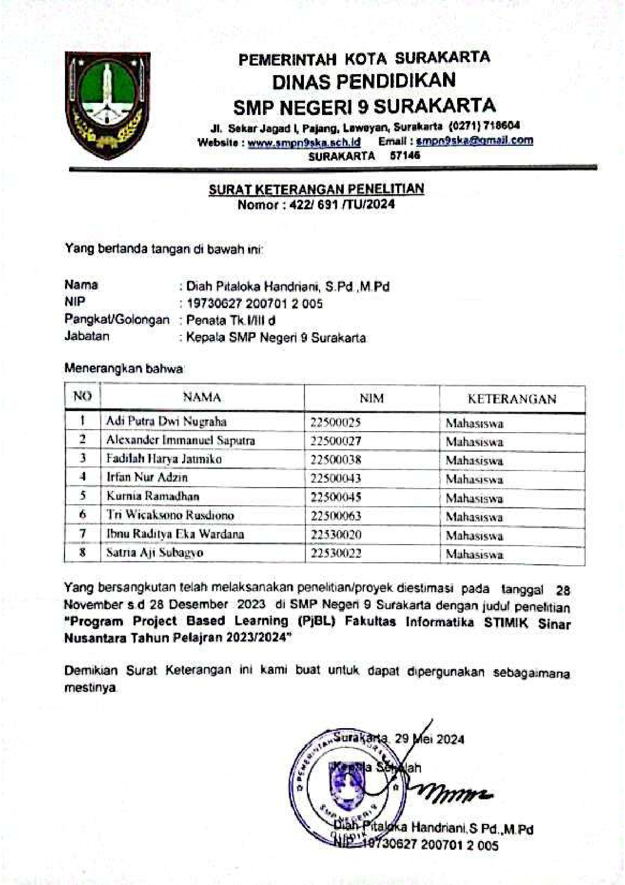 Dokumentasi program Project Based Learning — STMIK Sinar Nusantara